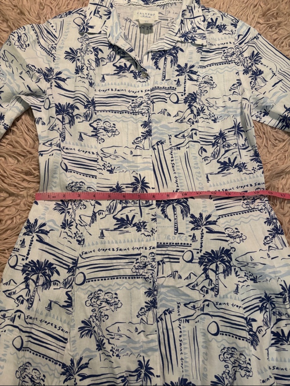 Calypso St. Barth Saint Tropez Tropical Coastal Toile Linen Blend Shirt Dress - Picture 13 of 14